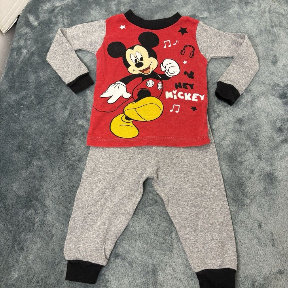Mickey Mouse Boys 2 Piece Sleepwear Set Pants/Shirt Size 18Months Red Gray